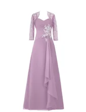 MZYCH20 Echt Fotos Liebsten Perlen Geraffte Chiffon Langer Abschlussball Formale Partei Abendkleid Mit Spitze Kurze Jacke Brores