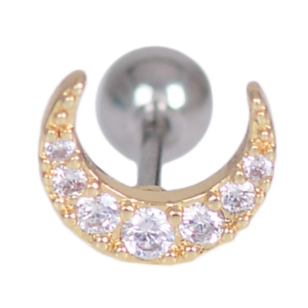 

Top Fashion Real Body Chain Grillz Plugs And Tunnels Newest Crystal Zircon Moon Tragus Helix Cartilage Earring Piercing