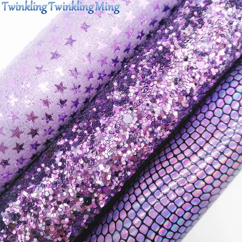 

Purple Glitter Fabric, IridescentFaux Leather Fabric, Synthetic Leather Sheet For DIY Bows A4 Size 8"x11" Twinkling Ming XM101