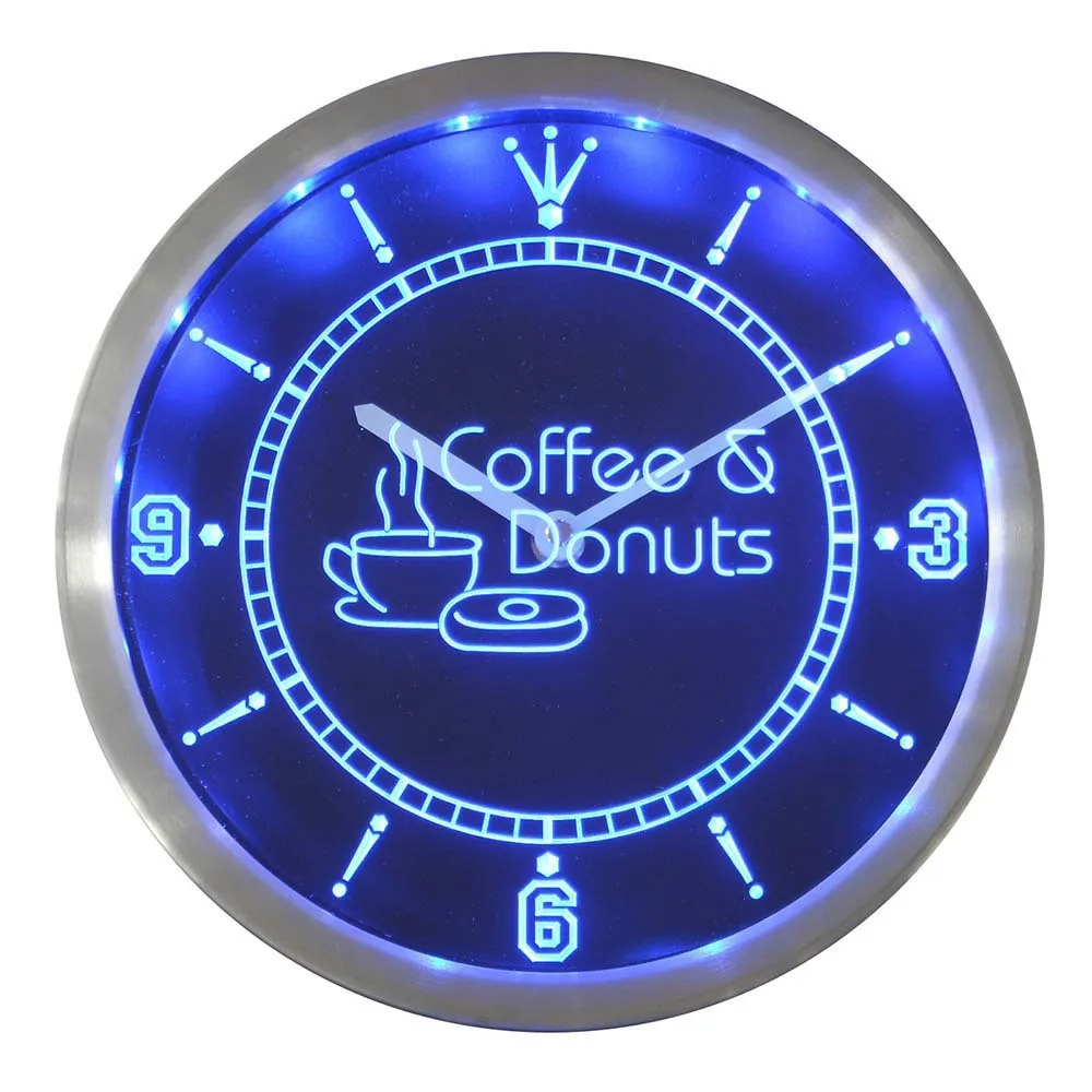 

nc0300 OPEN Coffee & Donuts Cafe Bar Neon Sign LED Wall Clock