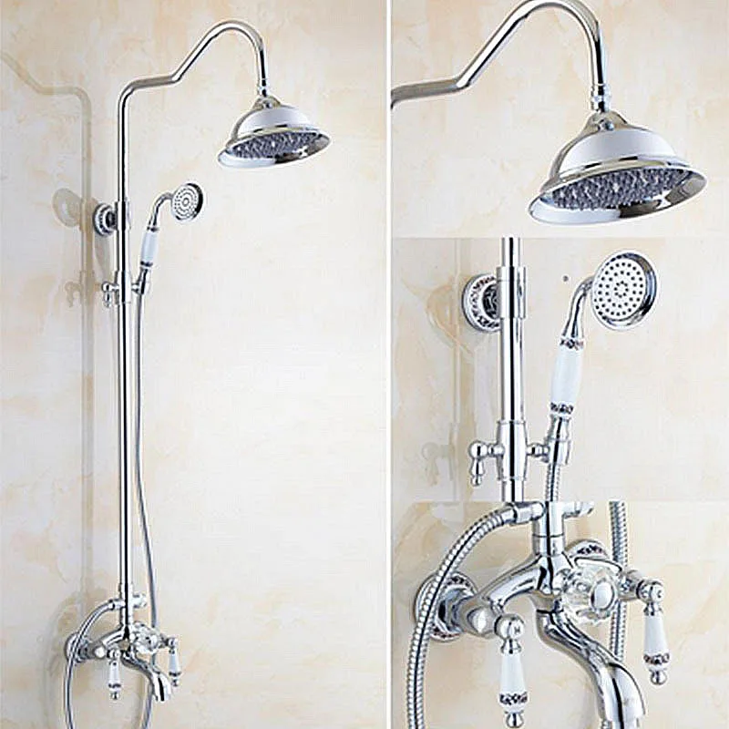 

Bathroom Brass Shower Faucets Set Rainfall Shower Head Rotate Tub Spout 3-Way Single Handle Bath Shower Mixer Tap