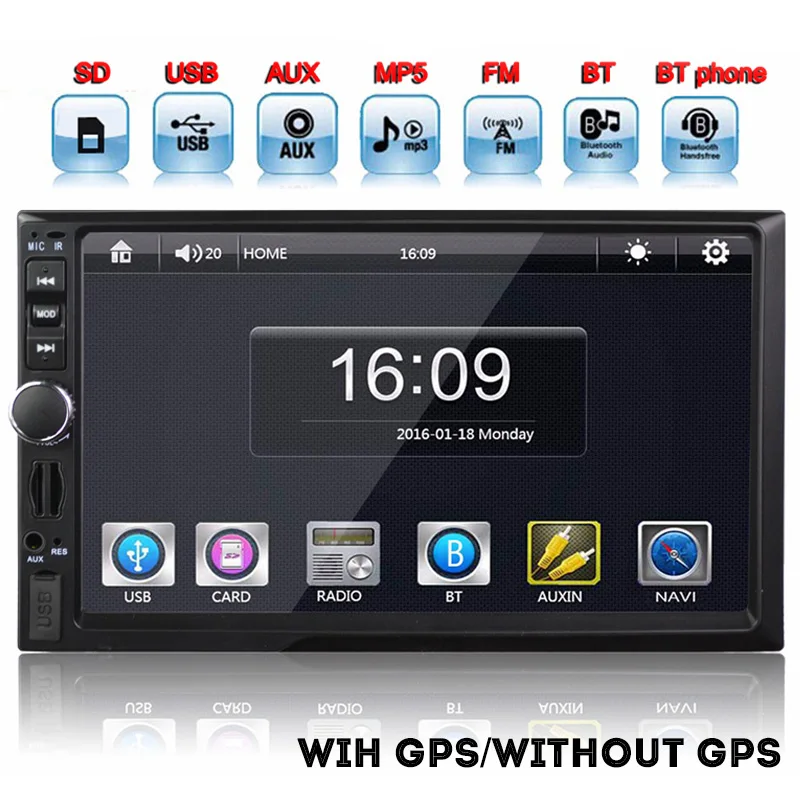 

7 inch Universal Car MP5 Player With/Without GPS Audio Video MP3 MP4 SD USB bluetooth with Reverse Backup View Camera Auto