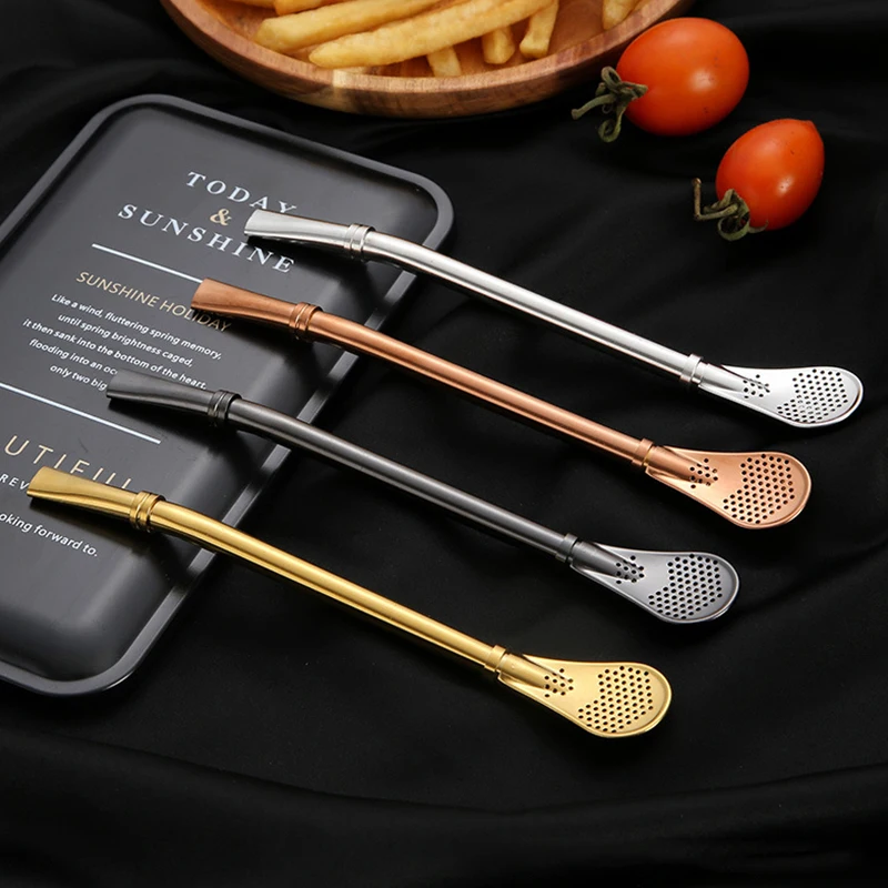 

Stainless Steel Stirring Coffee Spoons Teaspoon Small Mini Tea Spoon Tableware Straw Spoons With Filter