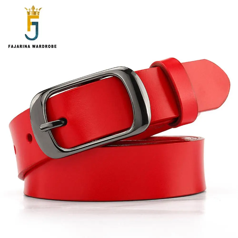 FAJARINA Quality Pure Cowhide Ladies Cow Skin Leather Female Red Belt Fashion Retro Clasp Belts for Women Extended 135cm LDFJ010