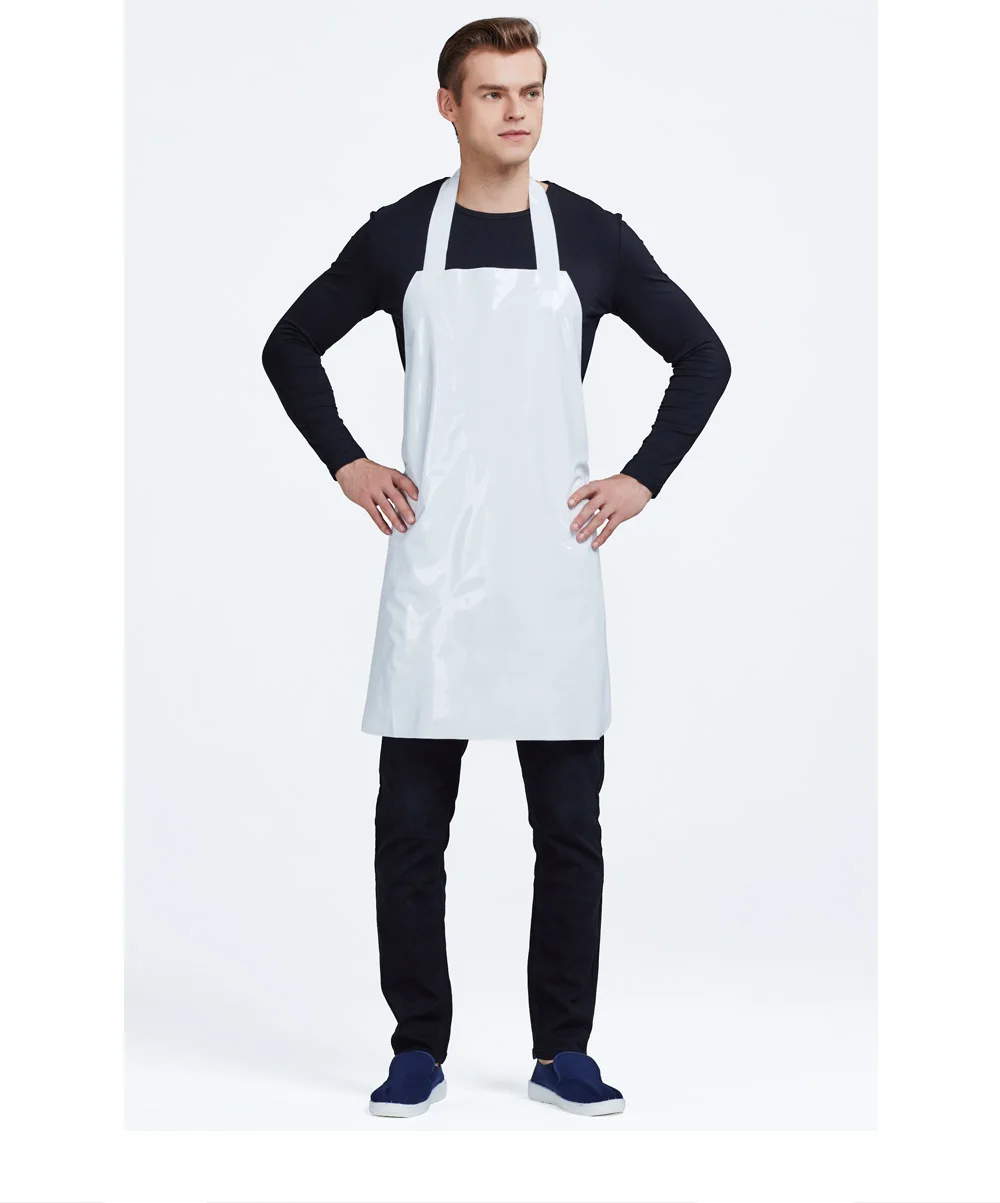 White Short Pu Kitchen Waterproof And Oil-Proof Anti-Fouling Aprons For Men Women Adults