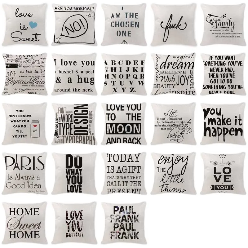 

New Design Toss Pillow Scandinavian Black Letter No Enjoy Cushion Cover Chair Large Cotton Linen Home Decor White Cover Pillow