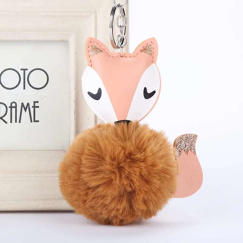 

WeMe Cute Fox Ball KeyChain Hair Ball Car Key Ring Holder Sequins Tail Pendant Keychain Bag Jewelry Accessories Birthday Gift