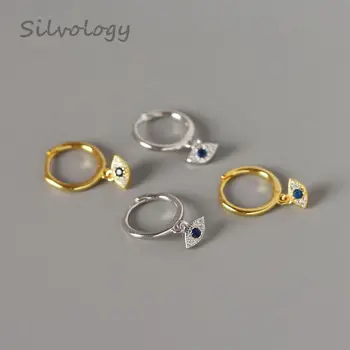 

Silvology 925 Silver Devil's Eye Hoop Earrings Blue Eyes Creative Elegant Fashionable Earrings For Women New 2019 Summer Jewelry