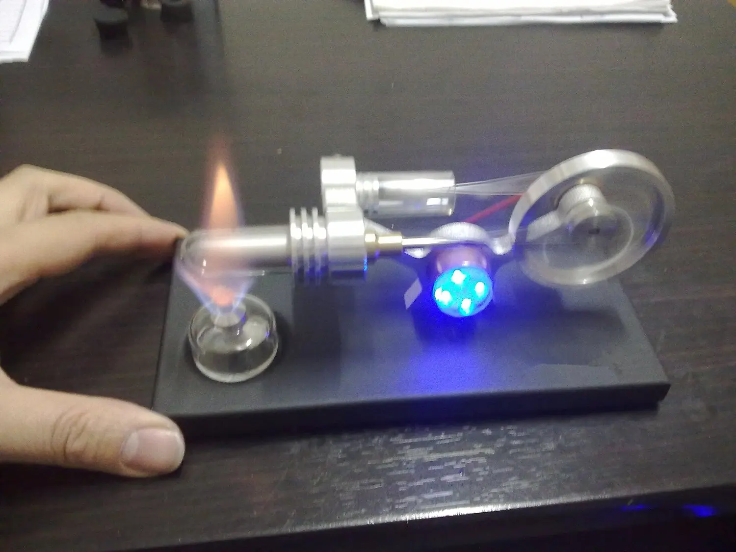 Hot Air Stirling Engine Education Toy Electricity Power Generator Blue LED Fd05M