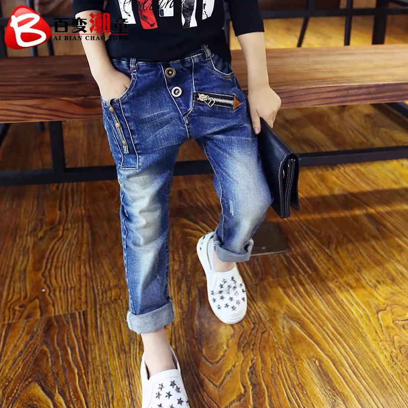 Chicos vaqueros primavera 2015 nuevos modelos de y otoño del muchacho azul Zipper niños niños coreanos vaqueros grandes del muchacho tamaño 4 15|jeans vintage|jeans americanjeans back pocket embroidery - AliExpress
