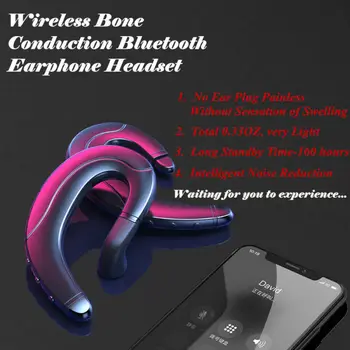 

1pcs Wireless Bone Conduction Bluetooth Earphone Headset Ear Hook Waterproof Sports Handfree Earphones With Mic