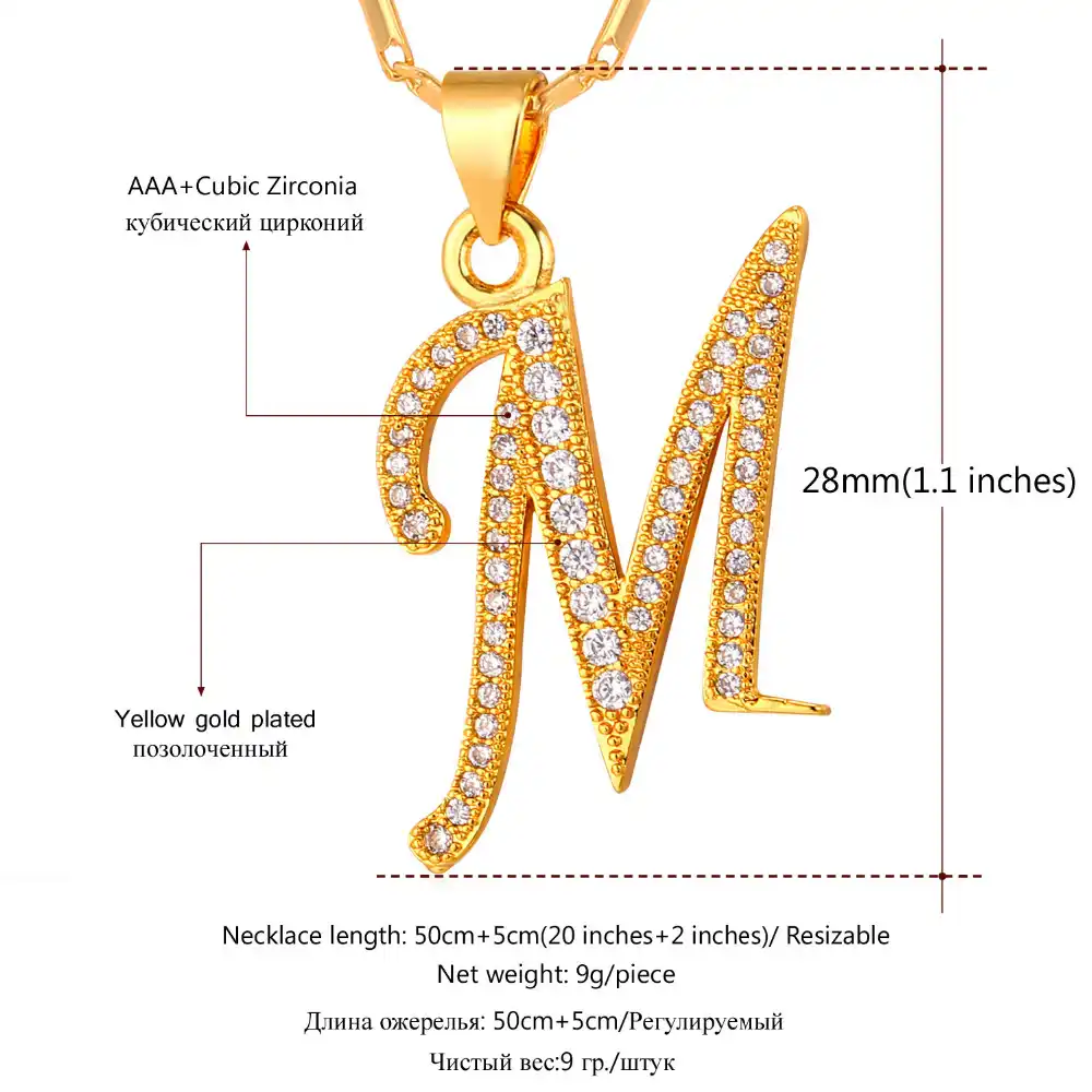 U7 Capital Initial M Letter Necklace For Women Silver Gold Color Alphabet Pendant Chain Name Jewelry Gift For Her P706 Letter Necklace Name Necklacenecklace Name Aliexpress