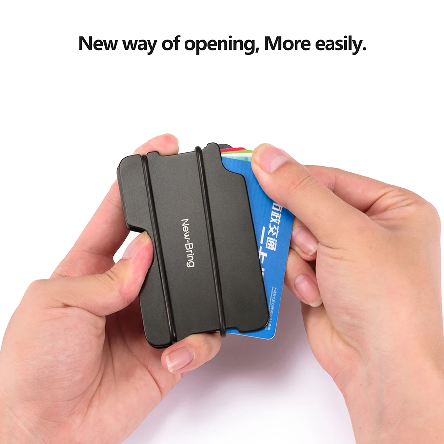 NewBring Fashion Metal ID Credit Card Holder Black Pocket Box Business Cards Wallet With RFID Anti-chief Wallet Men