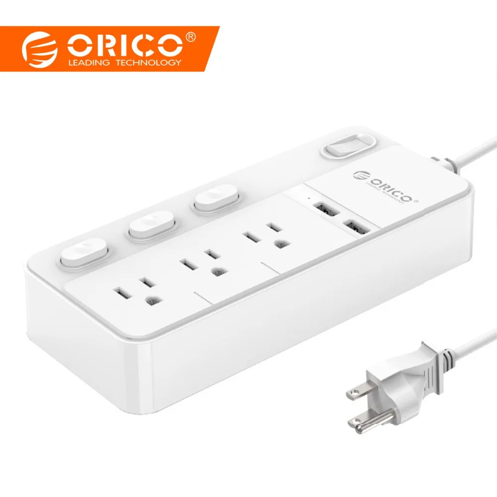 

ORICO Power Strip US Plug Extension AC Socket Outlet Surge Protector Power Strip With 2 Port USB Charger Ports