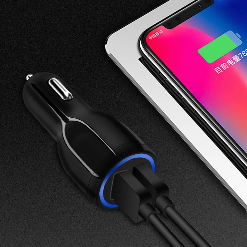 Quick Charge 3.0 سيارة شاحن آيفون سامسونج XiaoMi المزدوج USB مصباح ليد سيارة-شاحن شحن سريع الهاتف المحمول العالمي