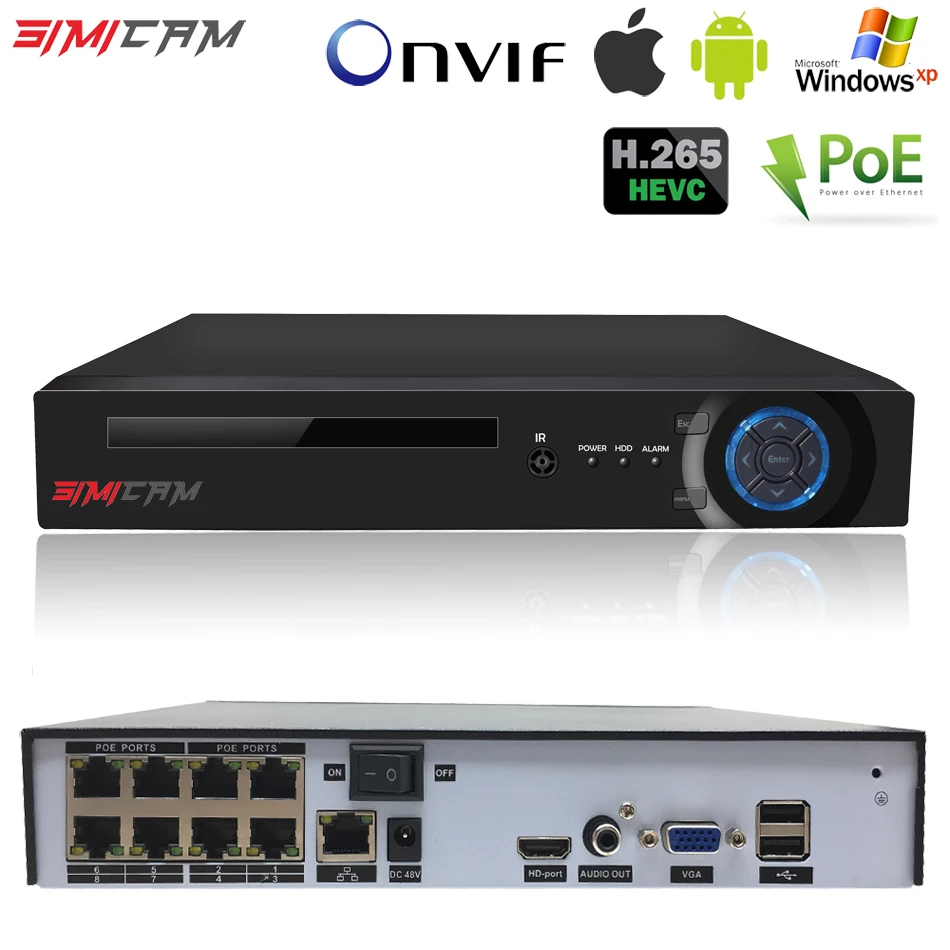 NVR POE CCTV рекордер H.265 H.264 4/8CH видео рекордер NVR безопасности POE ip-камера видеонаблюдения ONVIF 2MP/5MP сетевой видеорегистратор