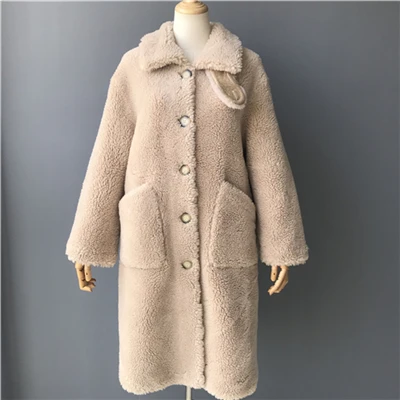 beige adult long Новинка, зимнее модное женское Шерстяное Пальто, длинное Стильное женское плотное меховое пальто, настоящая женская овечья шуба - Цвет: beige adult long
