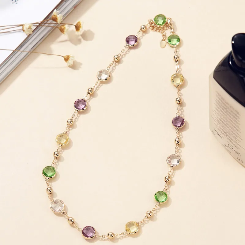 Billige Neoglory Kristall Bunte Runde Perlen Lange Charme Halskette Klassische Zwei Verwendet Kleid Party Verziert Mit Kristallen Von Swarovski