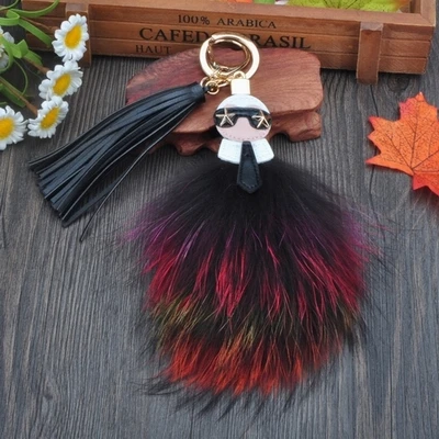 Best Fluffy Kar Genuine Raccoon Fur Pompom Bag Bugs Charm Keychain Plush Key Ring Leather Tassel Pompom Key Chain K001 multi