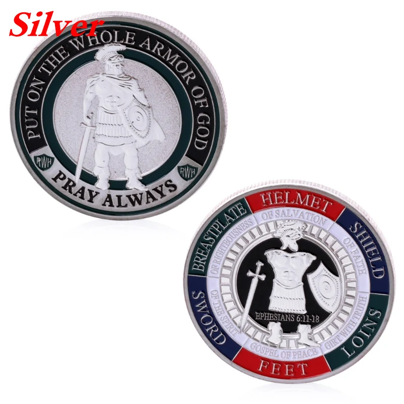 Silver Памятная монета, Посеребренная, надевается на всю доспехи Божию, памятная монета, жетон, монета без валюты - Цвет: Silver
