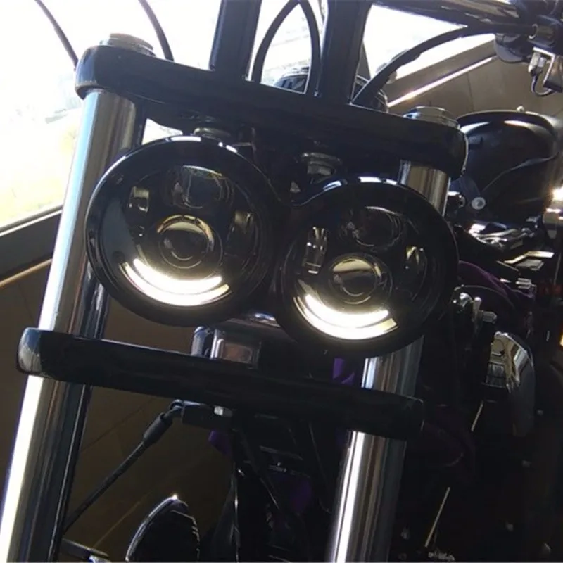 Для Harley Dyna Fat Bob свет двигатель цикл Dyna Fat Bob двойная фара, 4,6" двойной светодиодный фары для автомобиля с DRL Halo Кольцо