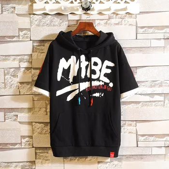 

Summer Mens T Shirts Fake Two Piece Fashion Sling Short Sleeve Hooded Tees Male Hip Hop Letter Printed T-Shirt Loose Tops