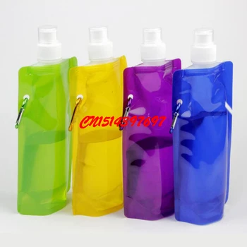 

Portable Foldable Reuseable 480ml Water Bottle With Carabiner For Summer Hot Outdoor Sports Travel Folding Bags FF18070201
