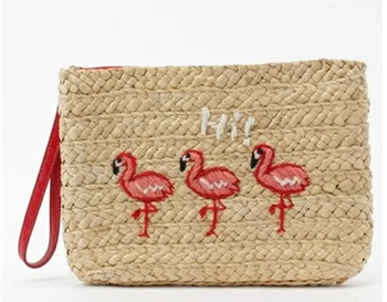

30*20cm Thick Straw Bag Travel Holiday Essential Cornflakes Flamingo Envelop shape A2885