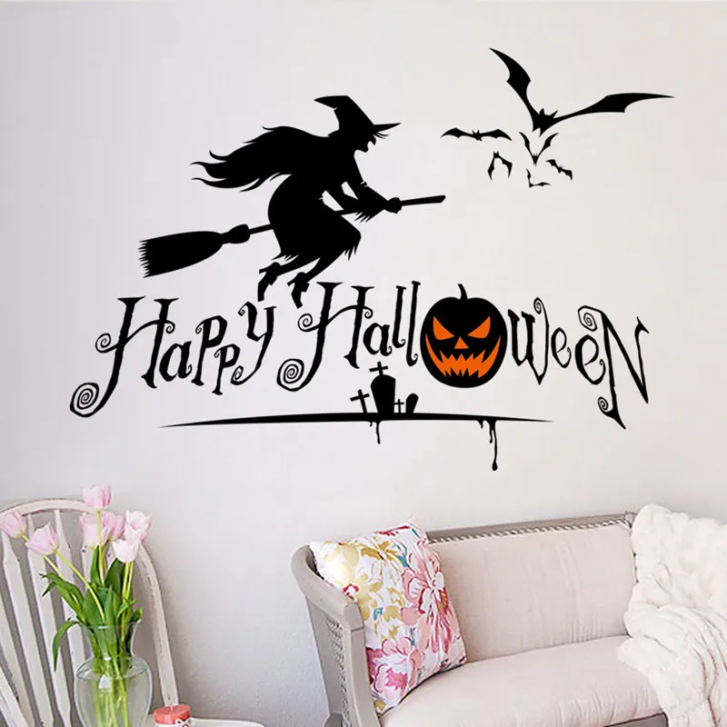 diy wall stickers halloween creative flying witches pumpkin skull home wall decoration waterproof removable wall stickers