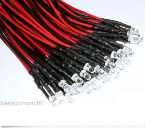 

20pcs/lot 5mm Pre-Wired LED Ultra Bright Water Clear Bulb 9v-12V Prewired LED