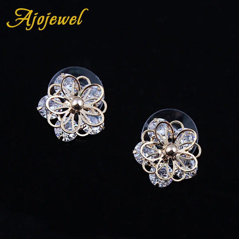 

Ajojewel Hollow Designer Women's AAA Cubic Zircon Zirconia Stud Earrings Elegant Flower Earring Jewelry Bijoux Femme