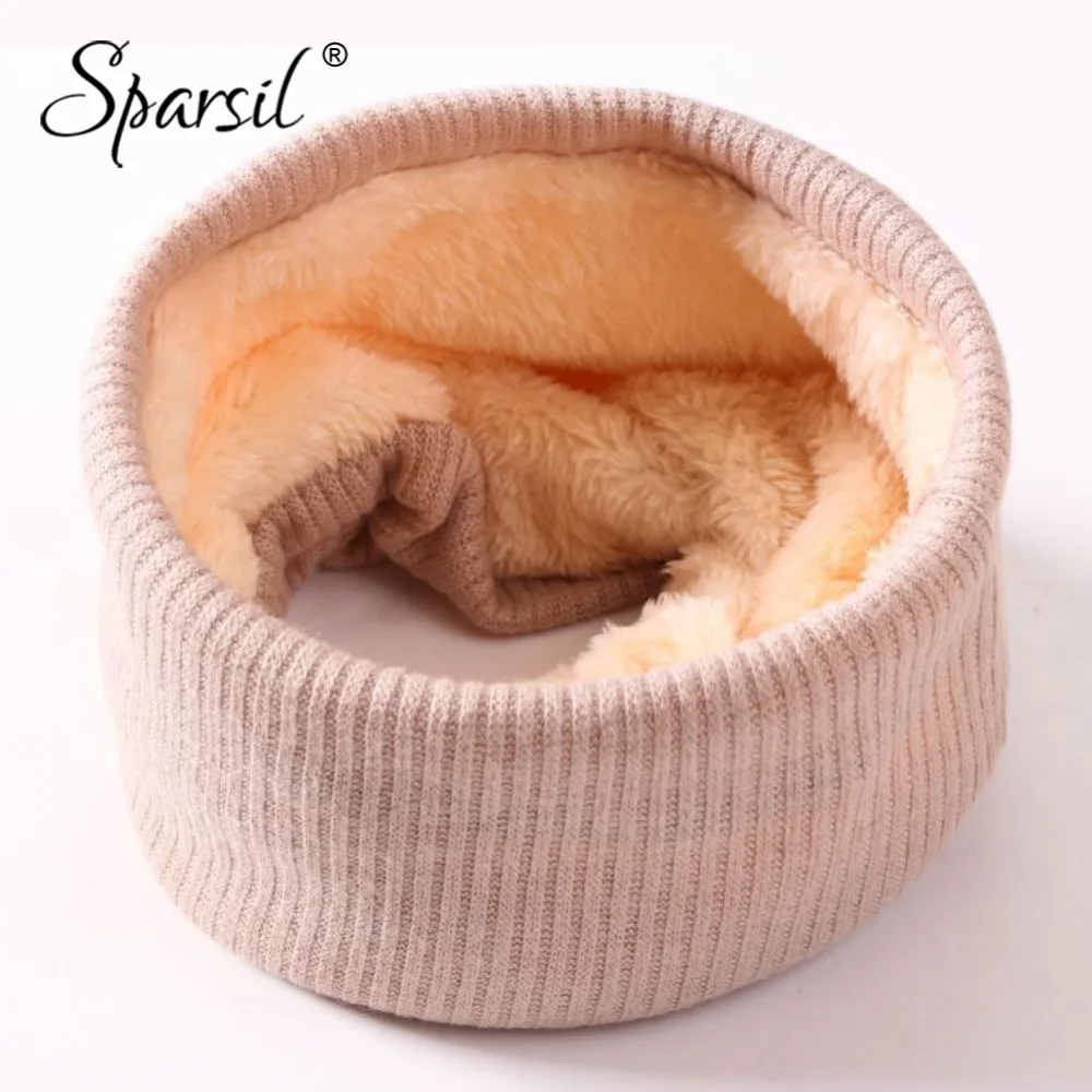 

Sparsil Men Women Wool Knitted Ring Scarf Plus Fleece Warm Winter Autumn Coldproof Collar Solid Color Neck Wraps Thick Mufflers