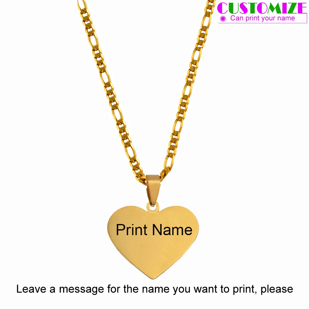 Anniyo Customize Name Heart Pendant Necklaces for Men Women Print letters Marshall Guam Hawaii Jewelry Micronesia Island#061421