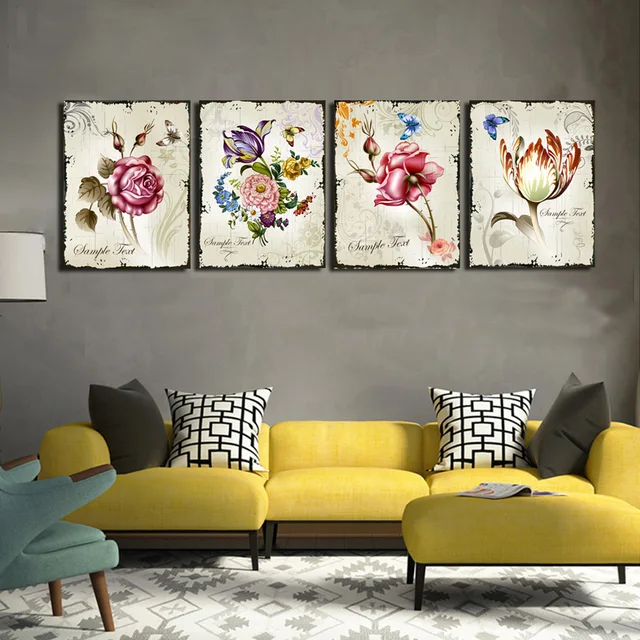 4 Pieces Clic Fl Wall Art Canvas Prints Flower Combination 4 Pieces Clic Fl Wall Art Canvas Prints Flower Combination Home Interior Pictures For Living