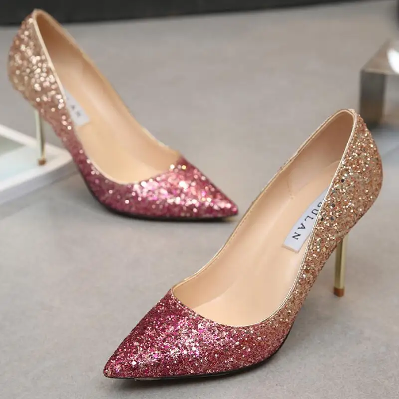 Туфли женские с блестками и градиентом большие размеры|wedding pumps|pumps womenparty pumps |