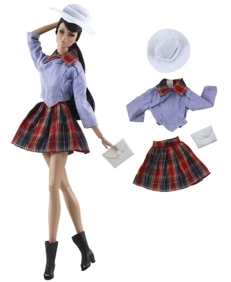 

NK One Set Doll Dress Fashion Uniform Modern Outfit Daily Casual Wear Bag Hat For Barbie Doll Accessories Gift Baby Toys 100E 7X