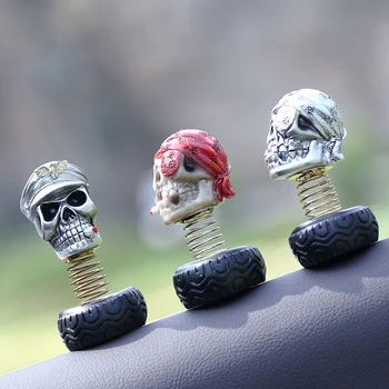 

Car Ornaments Fashion Punk Resin Skeleton Shaking Head Decoration Creative Rock Skull Automobile Internal Decor Accessories Gift
