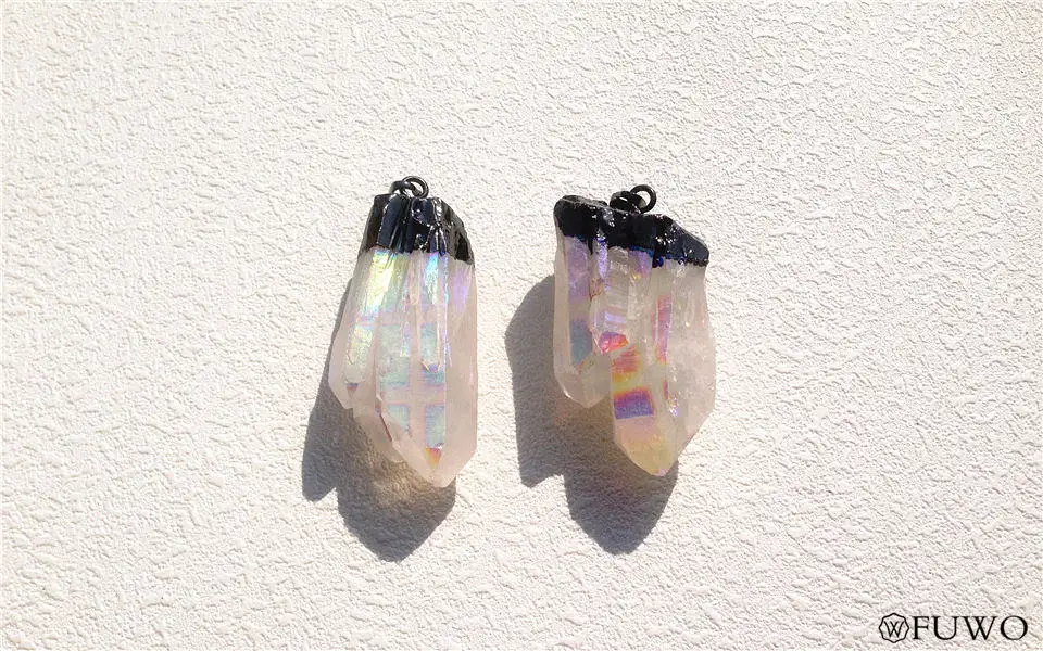 White Angel Cluster Aura Titanium Druzy Quartz Crystal Point Pendant 8