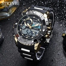 STRYVE Fashion Gold Men Watches Top Luxury Multifunction Sports Watch Man Quartz Analog Military Digital Male Clock Wrist Watch
