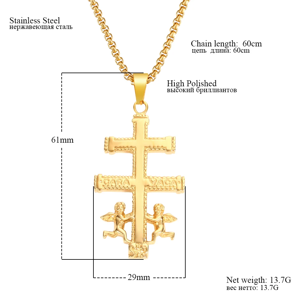RIR, золотое, католическое, Каравака, распятие, ортодоксальное, Россия, крест, ожерелье, кулон с херувимом, ангелом, лучшее христианское ожерелье s для мужчин