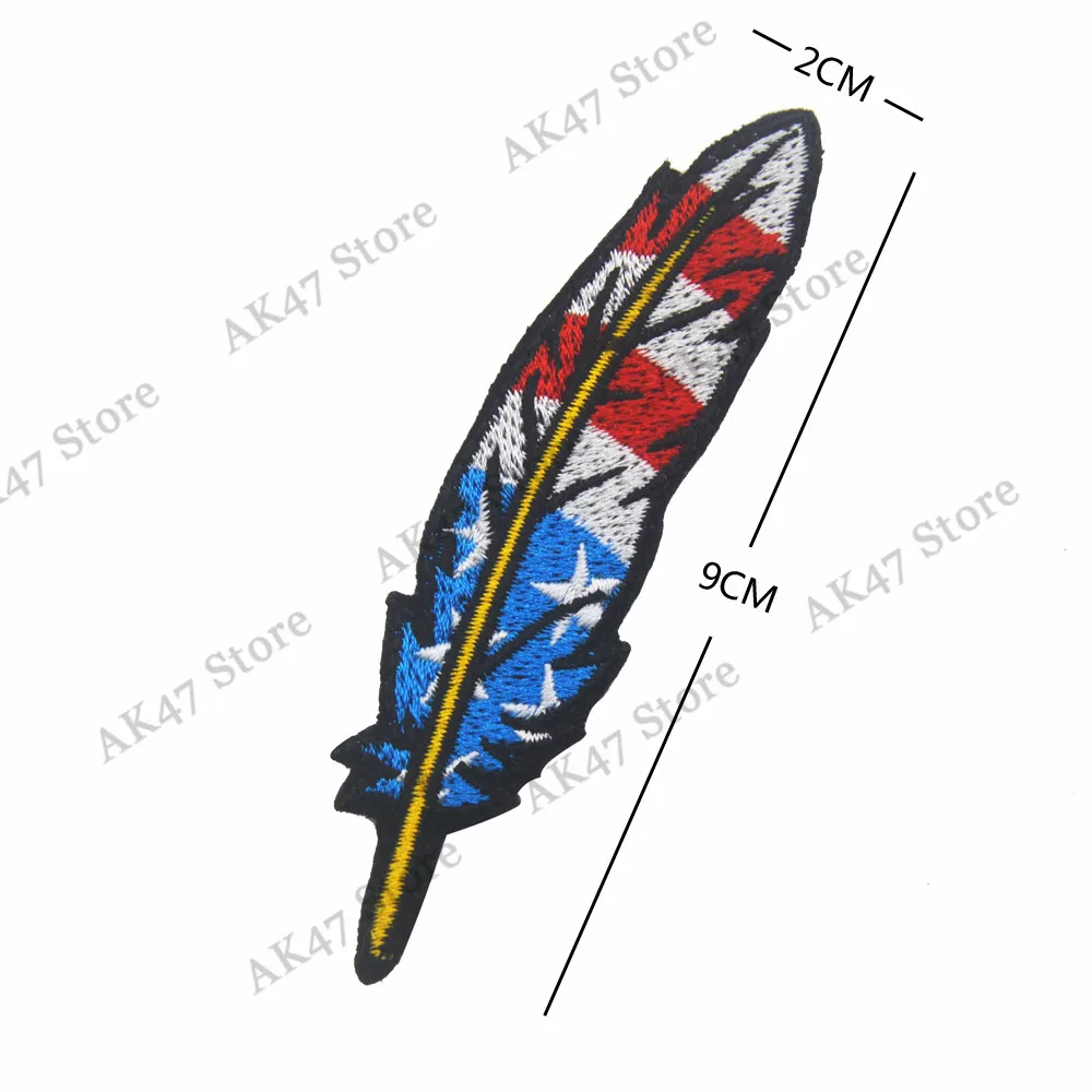 Тактические животные Череп шлем перо медведь Tigher Волк Акула Банни оружие военное боевой дух нашивка вышитый значок эмблема - Цвет: feather USA flag