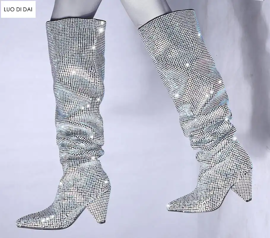 diamond knee high heels