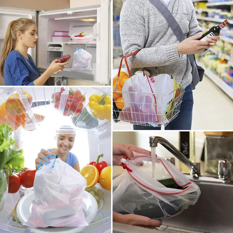 Многоразовые мешки Премиум моющиеся сетки производят сумки для продуктовых покупок хранения фруктов овощей сада производят сетчатые сумки