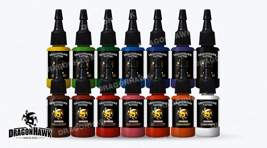 Чернила для тату dragonhawk 14-PACK основной набор цветов 0,5 oz бутылки