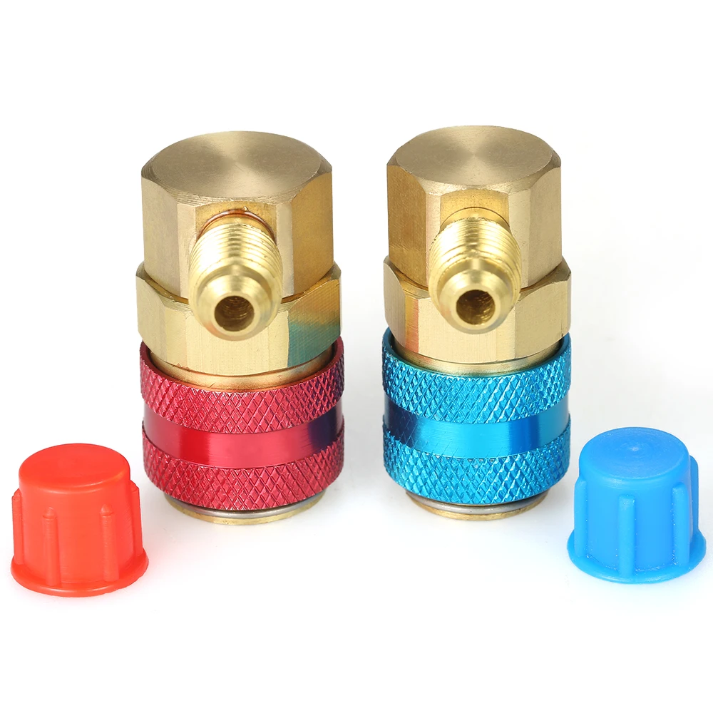 

2pcs 1/4" Adjustable R134A Quick Couplers Adapters High Low AC Manifold Gauge Hose Conversion kit