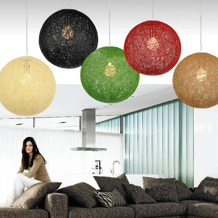 2017 New DIY Handmade Knitted Wicker Ball Led E27 Pendant Light Rattan