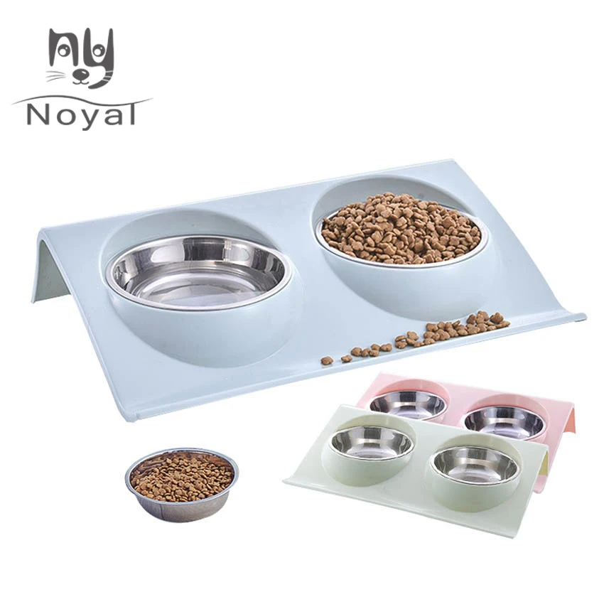 

Double Dog Bowls for Pet Puppy Stainless Steel Food Water Non Spill Feeder Pet Cats Feeding Dishes Dogs Drink Bowl