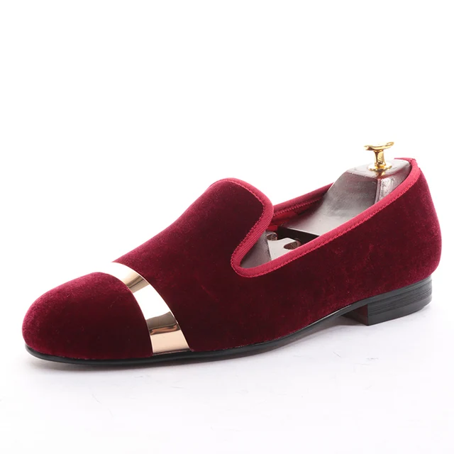2017 Velvet men loafers with copper buckle smoking slipper