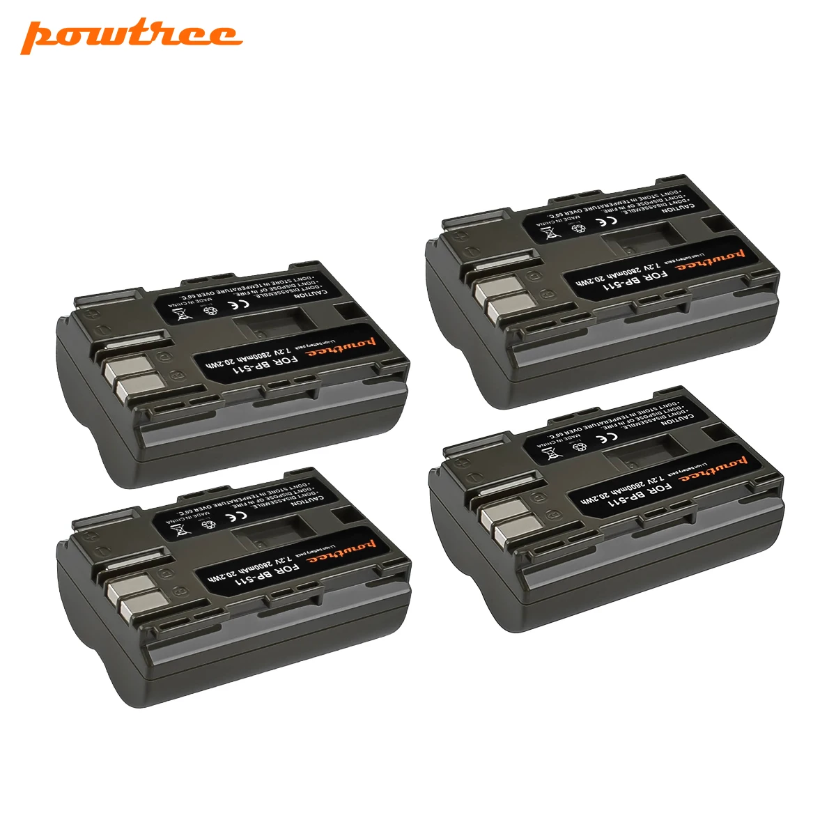 Powtree 2800 мА/ч, BP-511 BP511 BP 511 BP-511A Батарея для Canon G6 G5 G3 G2 G1 EOS 300D 50D 40D 30D 20D 5D цифровой Камера L10 - Цвет: 4 Pack Battery