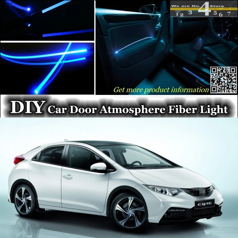 Untuk HONDA Civic interior Ambient Cahaya Tuning Serat Optik Band Lampu  Suasana Di Dalam Pintu Panel pencahayaan Tidak EL cahaya